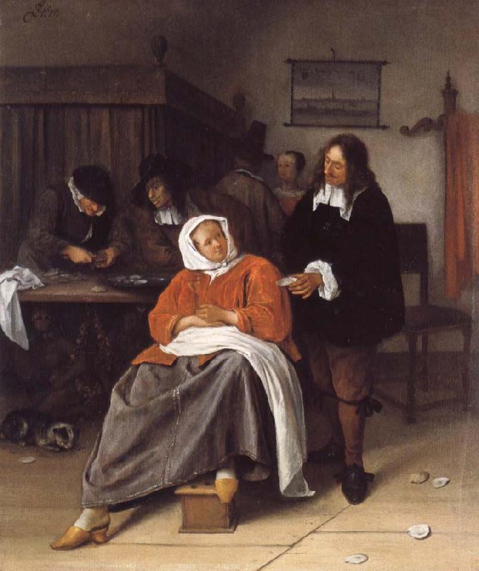 Jan Steen An Interior with a Man Offering an Oyster to a Woman Sweden oil painting art